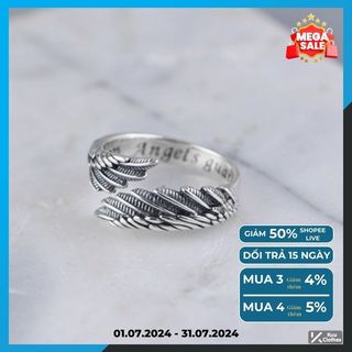 Nhẫn Nam 2W phong cách retro mỹ Ngầu Cá Tính Kuu Clothes Màu Bạc Đẹp Cao Cấp - Nhẫn Họa tiết Đôi Cánh Chất Liệu Titan