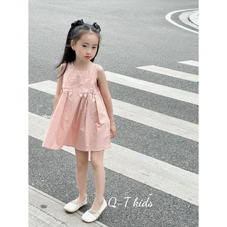 VÁY HỒNG ĐÍNH NƠ EO BÉ GÁI