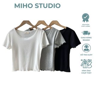 Áo thun tăm cổ rộng dáng lửng Miho Studio