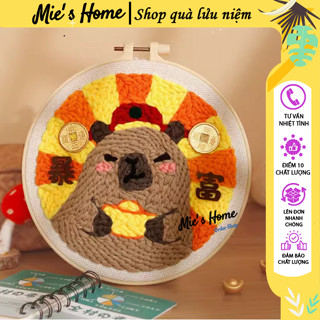 KIT NGUYÊN LIỆU DIY Thêu Len Nổi Capybara KÈM BÚT THÊU Len May chọc Punch Needle Len Xù THÊU TRANH NỔI - Mie Handmade
