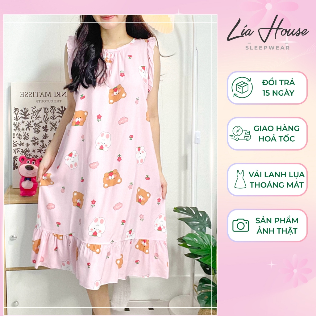 Đầm Ngủ Váy Ngủ LÍA HOUSE Lanh Lụa Cánh Tiên Thoáng Mát LH02402