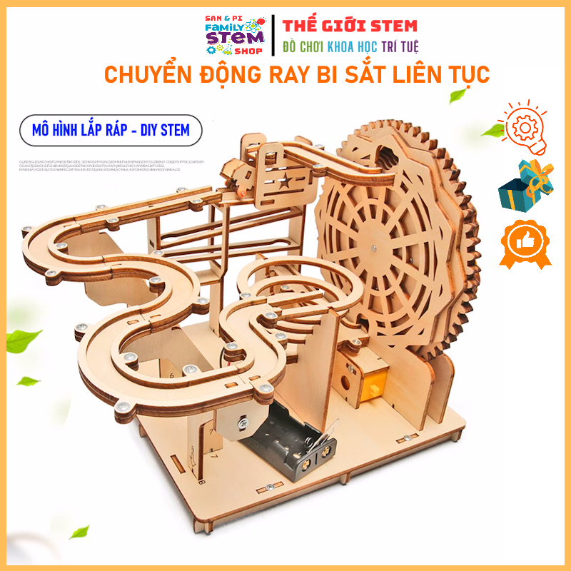 Lắp ráp STEM Gỗ - Chuyển động ray bi sắt liên tục. Đồ chơi giáo dục khoa học sáng tạo, quà tặng sinh nhật cho bé sanpi