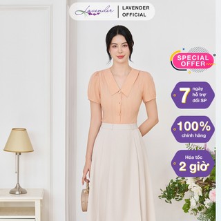 Áo sơ mi nữ công sở thiết kế LAVENDER FASHION màu cam cổ bẻ vạt tròn A3099