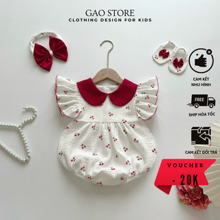 Set body cho bé gái kèm turban và giày vải chất liệu xô Muslin loại 1 Bodysuit bé gái màu trắng phối đỏ nổi bật