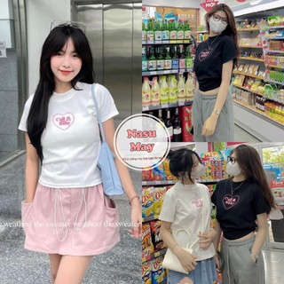 Áo thun babytee trái tim hồng call baby nữ chất thun mịn dáng ngắn