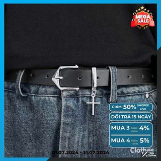 Dây thắt lưng nam playboy dây nịt nam nữ unisex chữ thập bản nhỏ mặt kim loại bóng KuuClothes cá tính - Dây nịt Chữ thập
