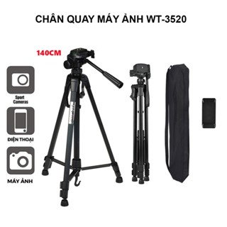 Chân Máy Ảnh T-3520/360, Tripods Điện Thoại, Khung Nhôm Cao Cấp, Chắc Chắn + Tặng Túi Đeo và Kẹp ĐT