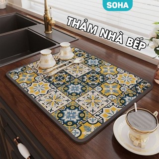  Thảm Thấm Hút Nước Nhanh Khô Thảm Lót Ly Thấm Nước Cho Nhà Bếp Chất Liệu Da Nappa Đế Cao Su Chống Trượt SOHA 