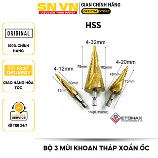 Bộ 3 mũi khoan tháp xoắn ốc đường kính từ 4mm - 32mm. Bước xoắn hướng cắt  về phía phải