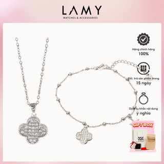 Bộ trang sức cde dây chuyền vòng tay bac lucky four leaf silver cde6385sv & cde2241sv