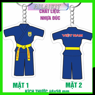Móc khóa Vovinam hình Võ phục đai xanh, đai vàng Siêu Đẹp Dễ Thương Nhựa Cao Cấp 5cmx5,7cm Ailaikit