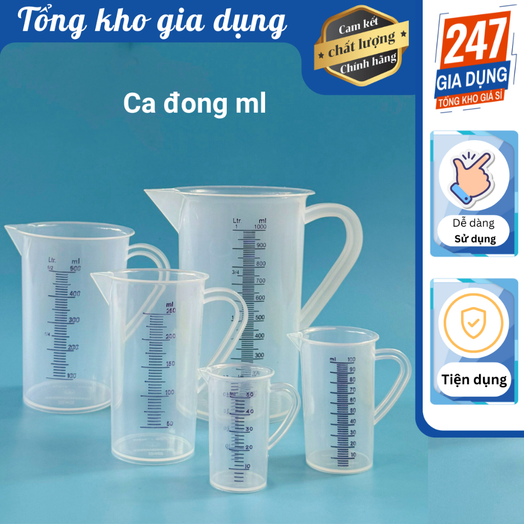 Ca đong chia vạch, ca đo lường nhựa dung tích từ 50ml đến 2000ml, chất liệu nhựa PP