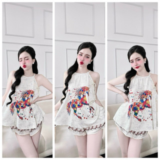 Set yếm lụa latin cao cấp áo yếm + quần đùi in 5d 40-65kg vừa.
