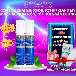 Combo 2 chai: minoxidil 5% bọt kirkland mỹ hạn chế dị ứng da, mọc râu tóc nhanh