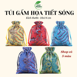 Túi Gấm dây rút hoa văn Sóng biển làm túi thơm đựng hạt cà phê đựng trang sức túi vải nhỏ nhiều màu 10x14cm