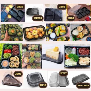 [Rẻ Đẹp] 100 Hộp nhựa đế đen đựng cơm, xôi, sushi, bún 1 ngăn/2 ngăn/3 ngăn/4 ngăn HT203,HT17,HT26,JB25,JB88,HT27,HT37