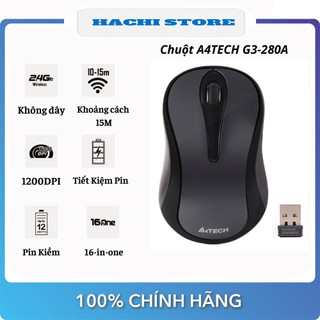 Chuột Không Dây A4Tech G3-280A pin kiềm, công nghệ V-Track - Hàng Chính Hãng.