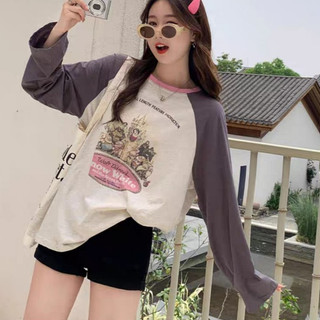 Áo thun nữ dài tay phối màu ANHSTORE phom rộng in hình thời trang , áo thun tay dài phối màu cá tính phong cách Hàn Quốc