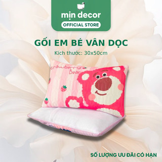 Gối Nằm Ruột Bông Vân Dọc Mịn Decor, Vỏ Gối Cao Su Non Mềm Mát, Hoạ Tiết Dễ Thương