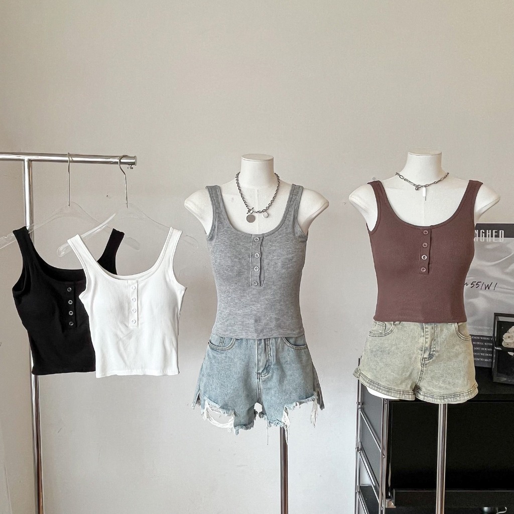 [CÓ MÚT NGỰC] Áo ba lỗ nữ phối cúc kiểu dáng trẻ trung áo tanktop 3 lỗ dáng ôm hottrend A520 SUTANO | BigBuy360 - bigbuy360.vn