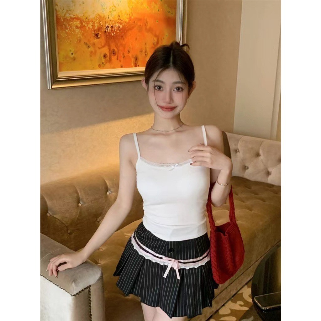 [XẢ KHO] Áo hai dây nữ viền ren đính nơ vải thun gân mềm mại quyến rũ áo 2 dây ôm body A411 SUTANO | BigBuy360 - bigbuy360.vn