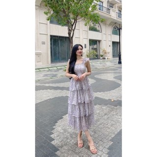 Đầm maxi hoa nhí cánh tiên thiết kế 4 tầng mocking thân phong cách thanh lịch N0355