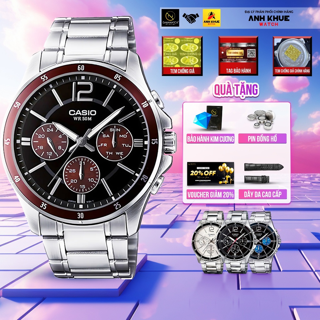Đồng hồ Nam Casio MTP-1374D-5AVDF – Tặng dây da, voucher giảm giá 20%, pin đồng hồ & gói bảo hành ki