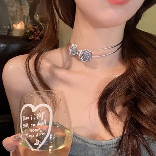 Vòng cổ dây chuyền chocker hoa hồng xám sang trọng đơn giản Tatitava
