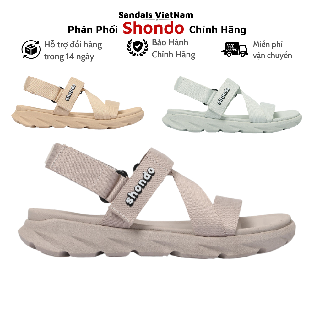 Giày Sandal Nữ Nam SHONDO F6 Sport Thời Trang Nhẹ Êm Đi Học, Đi Làm đế bằng cao 3cm 3 màu thời trang xanh bơ nâu be