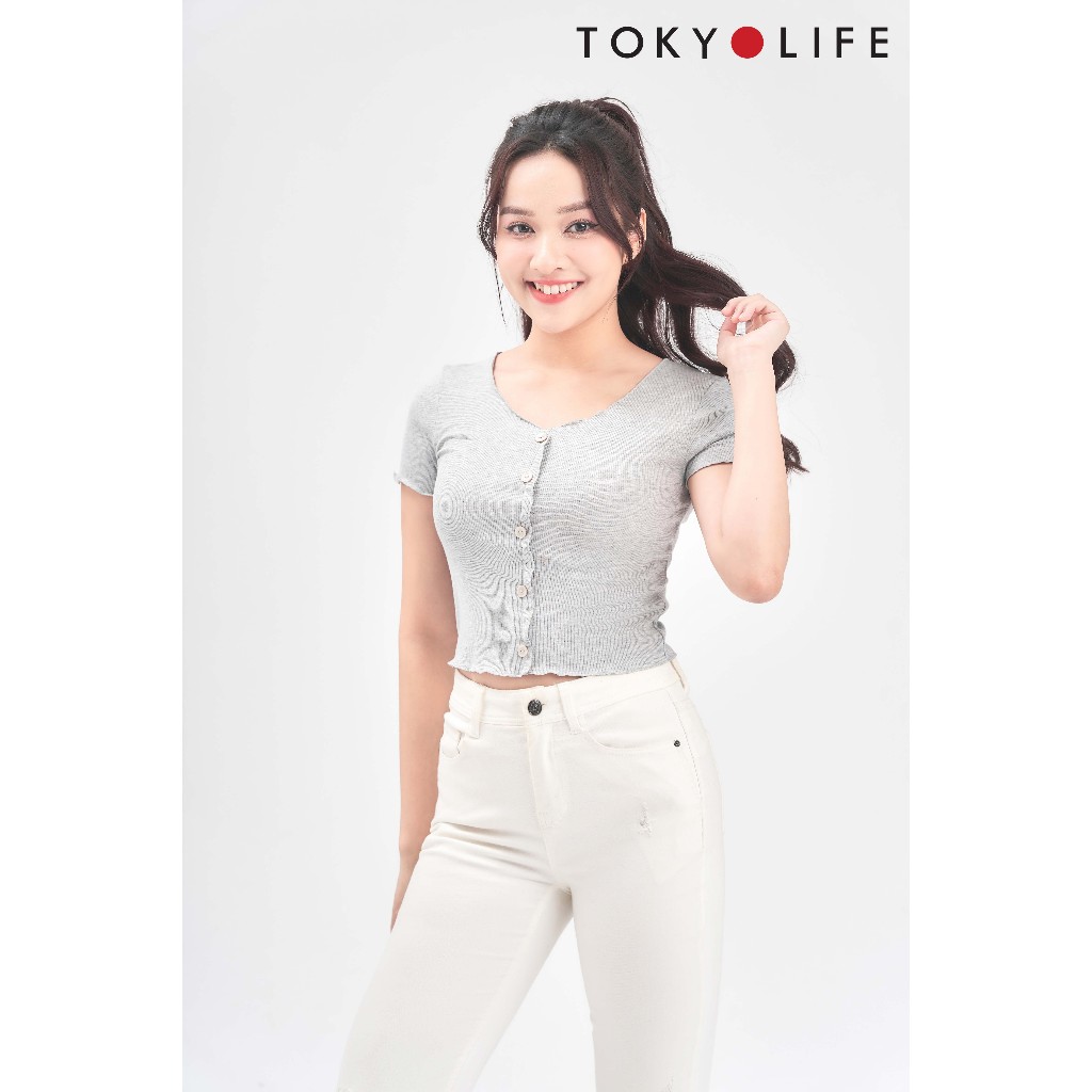 Áo Croptop cổ cuốn bèo dáng ôm Nữ TOKYOLIFE C9CTP501M