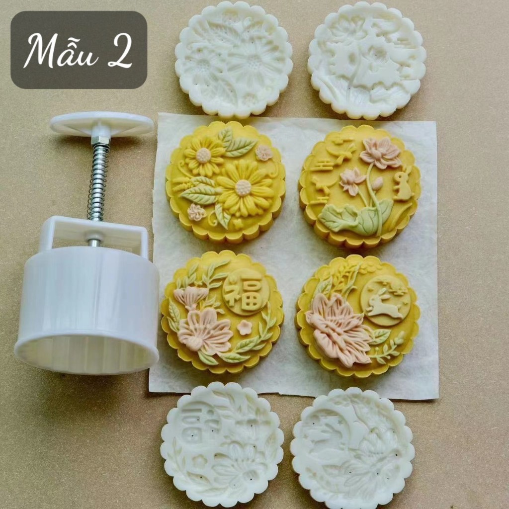 MẪU MỚI 🥮 Khuôn Trung Thu mặt Tròn 4 mặt Hoa (150-180gr) & (200-250gr)