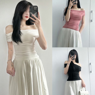Áo Trễ Vai Nữ Chất Thun Dip, Áo Kiểu Nữ Phong Cách Tiểu Thư Dáng Ôm JUDIE.Closet