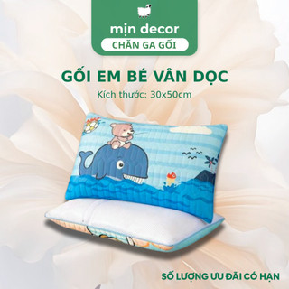 Gối Nằm Ruột Bông Vân Dọc Mịn Decor, Vỏ Gối Cao Su Non Mềm Mát, Hoạ Tiết Dễ Thương