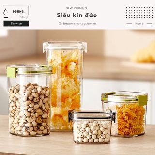 Hộp nhựa đựng thực phẩm khô FEEKA sang trọng chống ẩm, hộp đựng thức ăn có quai xách và cốc đong chia độ