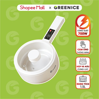 Chảo điện đa năng nút điện tử GREENICE chảo chống dính 1.5L công suất 700w, tay cầm dài