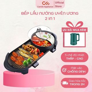 Bếp Lẩu Nướng 2in1 Không Khói, Bếp lẩu điện phủ men chống dính công suất 2200W phù hợp 5-6 người dùng BH 12 tháng