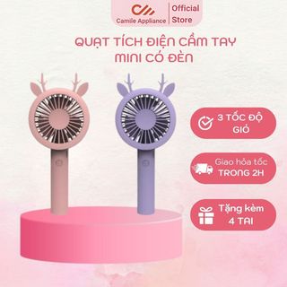 Quạt Cầm Tay IMEBOBO, Quạt tích điện mini 3 tốc độ tặng kèm 4 cặp nơ trang trí siêu cute