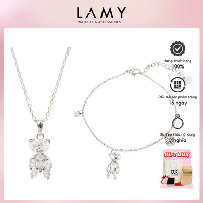 Bộ trang sức LAMY Dây chuyền vòng tay bạc Crystal Teddy Bear Silver 6391SV & 2243SV