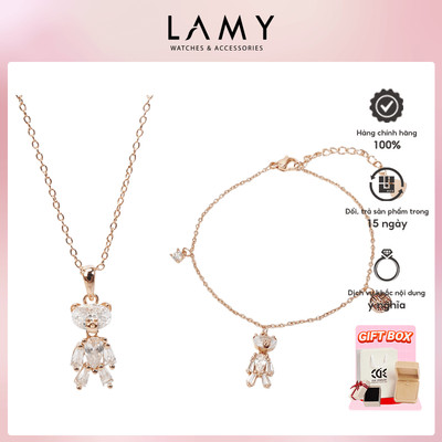 Bộ trang sức LAMY Dây chuyền vòng tay bạc Crystal Teddy Bear Rose Gold 6391 & 2243