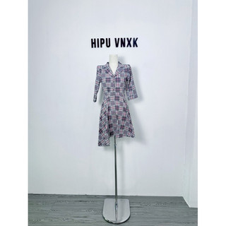 HIPU.VNKX - Đầm Mixxo hoạ tiết caro dáng chữ A phối tà xéo.