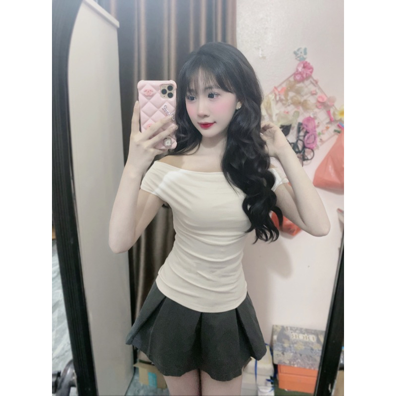 Áo trễ vai nữ Julia Top ATV02 tay ngắn cổ thuyền, chất liệu thun co giãn, trẻ trung - Uni By Heart