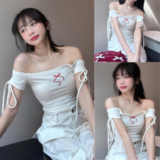 ÁO THUN BẸT VAI CỘT DÂY THÊU NƠ SANG CHẢNH TYLU9