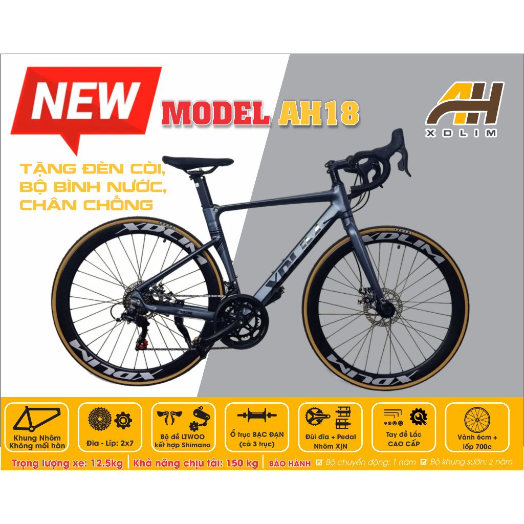 XE ĐẠP ROAD TAY ĐỀ LẮC 2 LƯỠI XDLIM 700CC - XE ĐẠP khung nhôm TAY CONG- XDLIM AH18