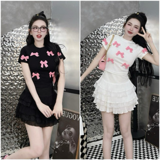  ÁO CROPTOP ĐÍNH NƠ TO TO MÀU HỒNG DÂU XINH XỈU DAU7 