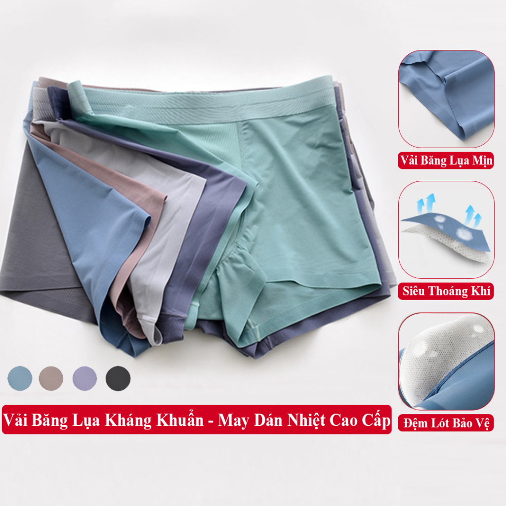 Quần Sịp Đùi Boxer Nam Cao Cấp Vải Băng Lụa Mềm Co Giãn Mát. Quần Lót Nam Vicenzo Cao Cấp
