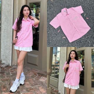  BLINK DEROSE SHIRT - Áo Sơ Mi Sọc Hồng Đậm Nhạt Đính Đá Nơ Ở Túi 