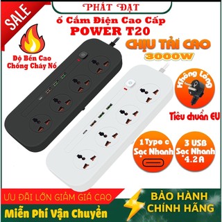Ổ cắm điện đa năng power t20, ổ điện thông minh 3 cổng usb 1 type c sạc nhanh