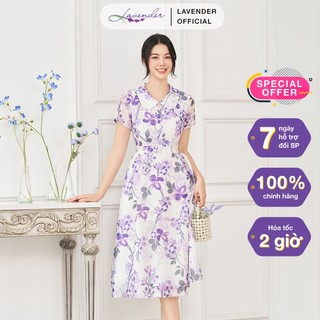 Đầm công sở thiết kế LAVENDER FASHION màu hoa tím, cổ sen dáng xòe nhẹ nhàng D3080