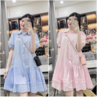 H200 Váy babydoll cổ sơ mi dáng ngắn ,váy nữ viền bèo thanh lịch 2m