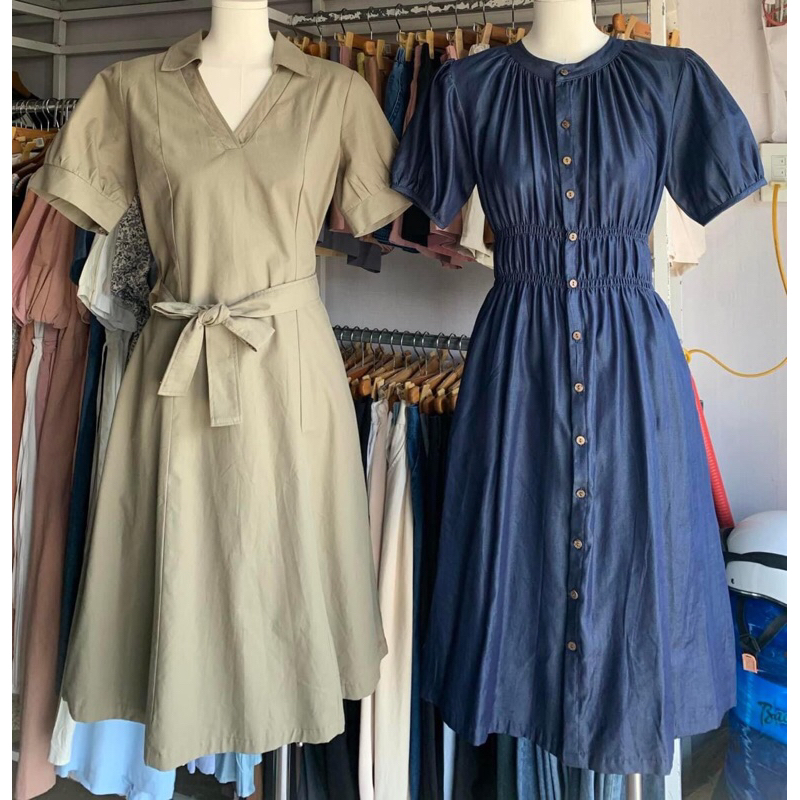 Đầm denim chun eo